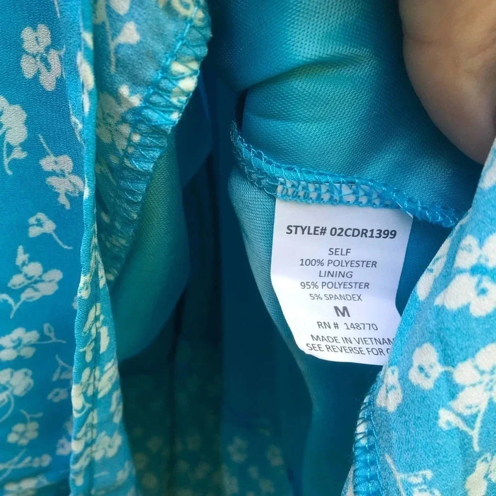 Sienna Sky Women White Small Floral Aqua Blue Mini Dress Medium - Picture 5 of 5